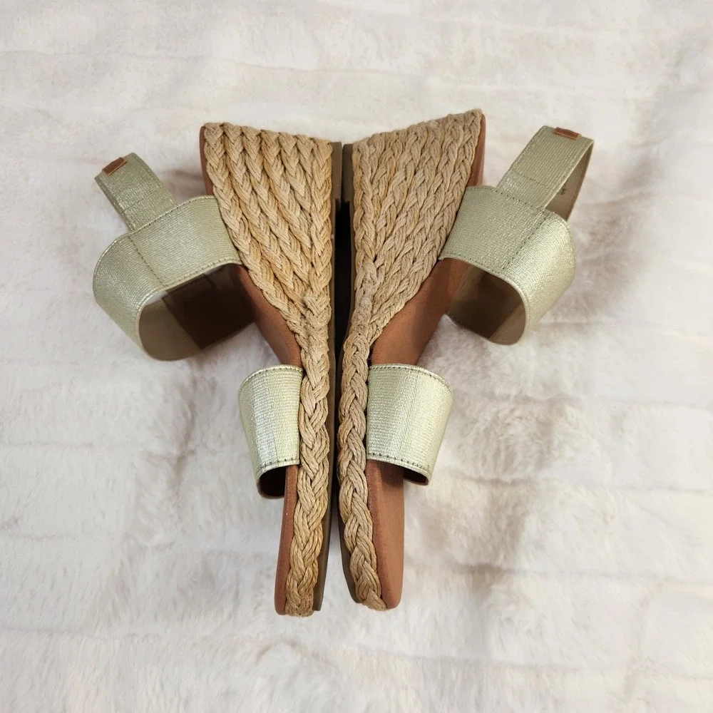 Tommy Bahama Sakura Gold Metallic Espadrille Wedge‎ Sandals Womens Size 10M
